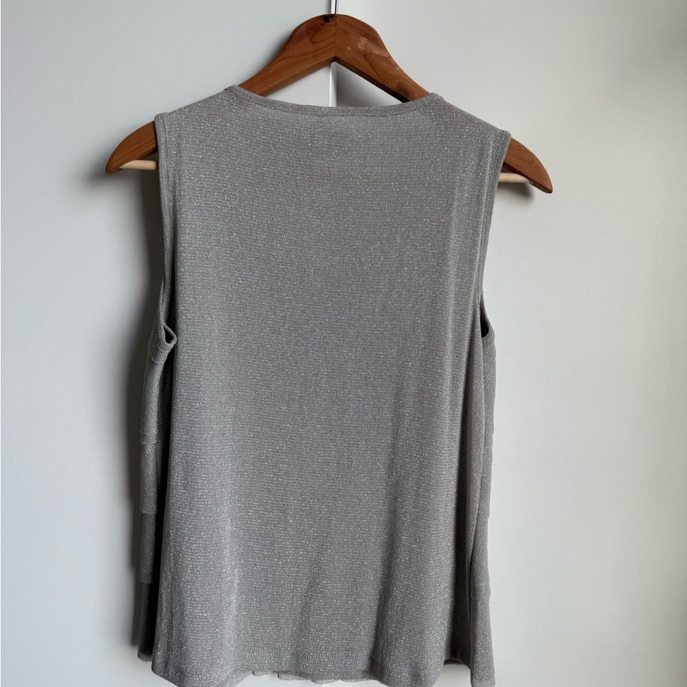 Chico’s Metallic Silver Ruffle Tank Top • Size 1 (M) - Picture 3 of 4